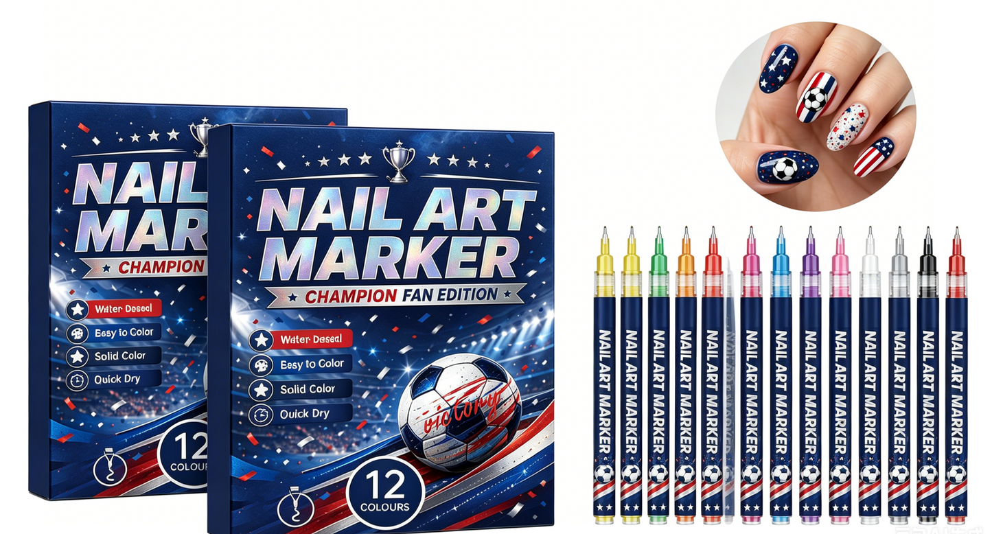 🎨World Cup 12-color fan-themed nail ✨painting brush - Quick-drying nail art brush for 🥇DIY finger swirls for parties and festivals