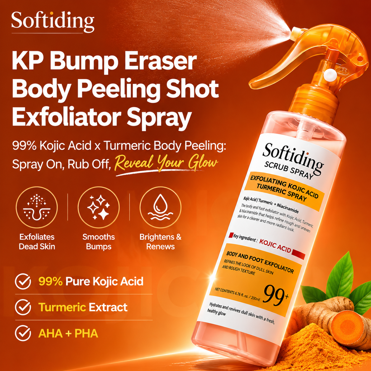 🥰Softiding Keratin Care Kojic Acid Turmeric Spray 200ml Pore Clearing Exfoliating Formula Skin Repair Scrub(Buy three, get one free)