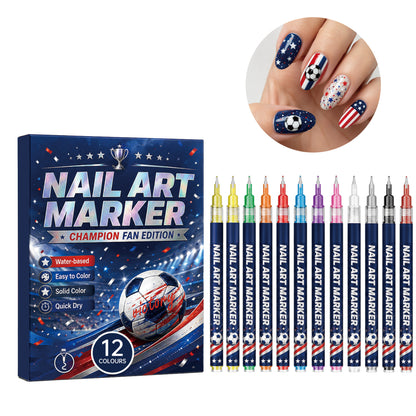 🎨World Cup 12-color fan-themed nail ✨painting brush - Quick-drying nail art brush for 🥇DIY finger swirls for parties and festivals