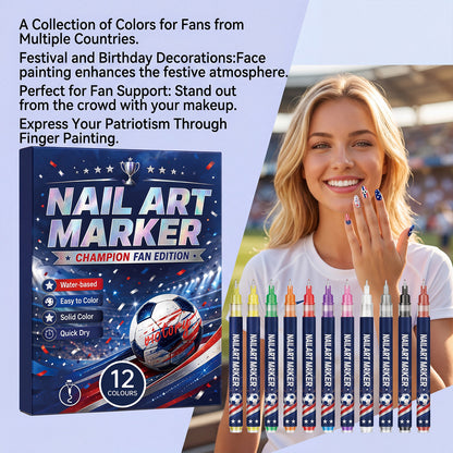 🎨World Cup 12-color fan-themed nail ✨painting brush - Quick-drying nail art brush for 🥇DIY finger swirls for parties and festivals