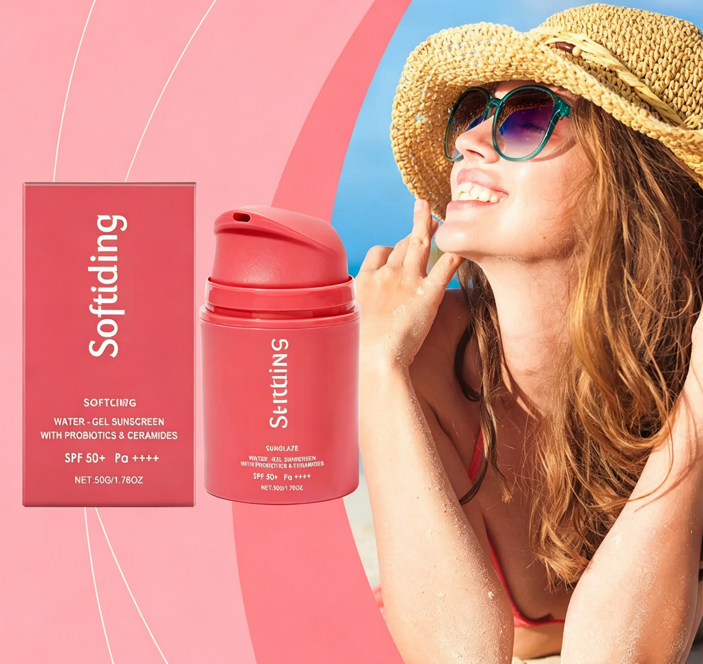 Softiding Sunglaze Water-Gel Sunscreen 🌞SPF50+ PA++++ – Probiotic & Ceramide-Infused Daily Moisturizer with Broad-Spectrum UV Protection