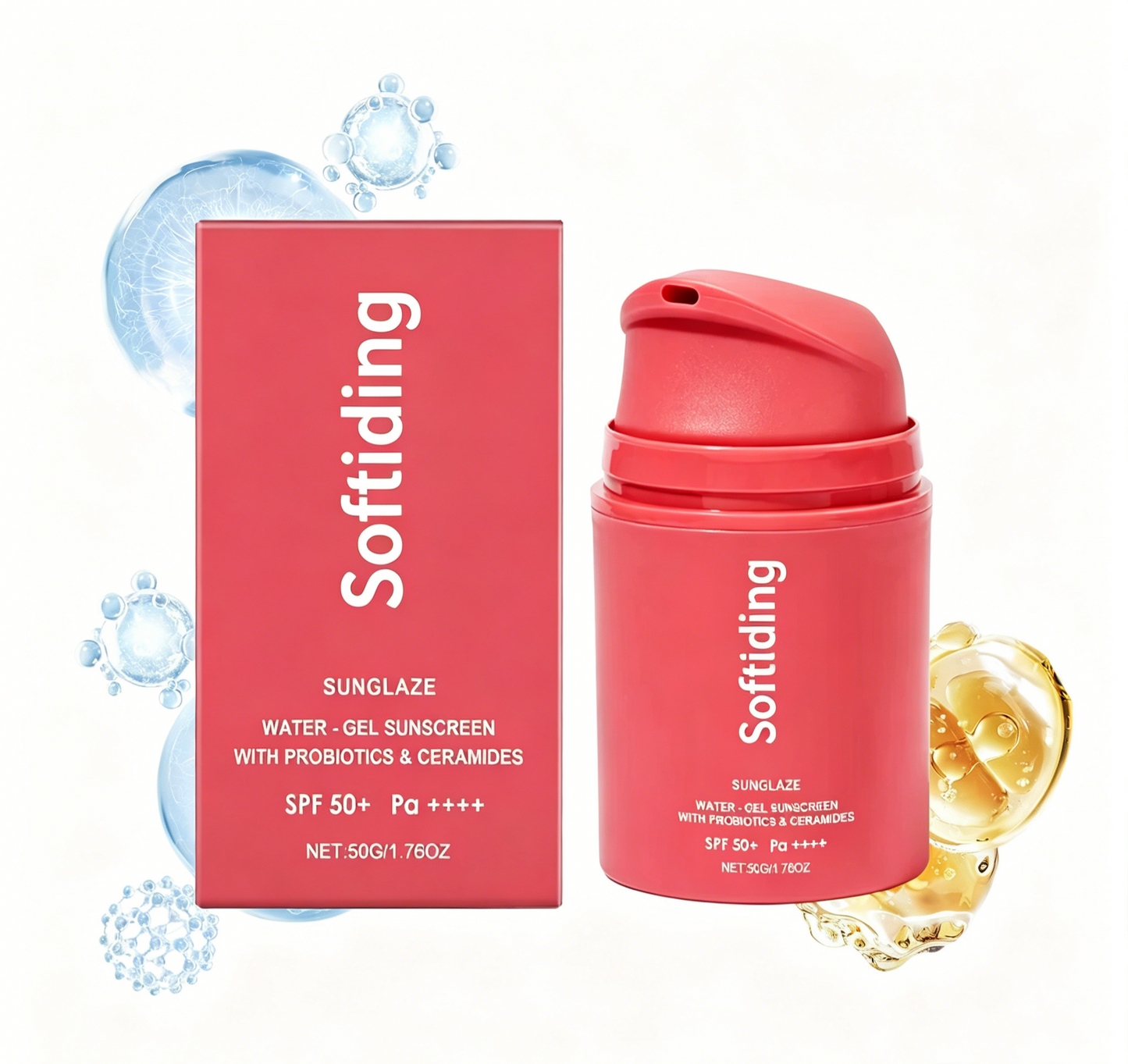 Softiding Sunglaze Water-Gel Sunscreen 🌞SPF50+ PA++++ – Probiotic & Ceramide-Infused Daily Moisturizer with Broad-Spectrum UV Protection