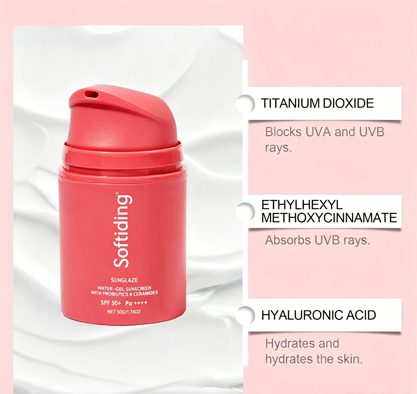 Softiding Sunglaze Water-Gel Sunscreen 🌞SPF50+ PA++++ – Probiotic & Ceramide-Infused Daily Moisturizer with Broad-Spectrum UV Protection