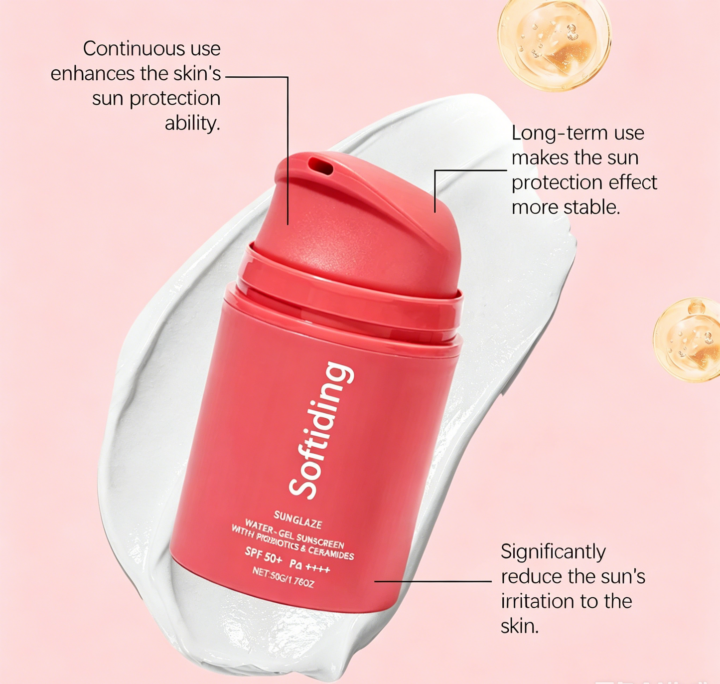 Softiding Sunglaze Water-Gel Sunscreen 🌞SPF50+ PA++++ – Probiotic & Ceramide-Infused Daily Moisturizer with Broad-Spectrum UV Protection