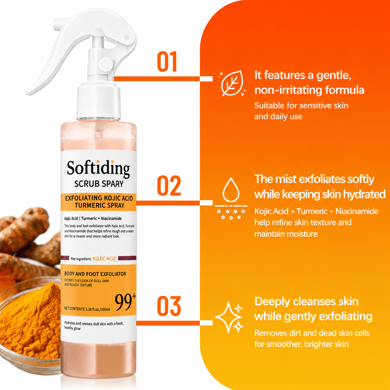 🥰Softiding Keratin Care Kojic Acid Turmeric Spray 200ml Pore Clearing Exfoliating Formula Skin Repair Scrub(Buy three, get one free)